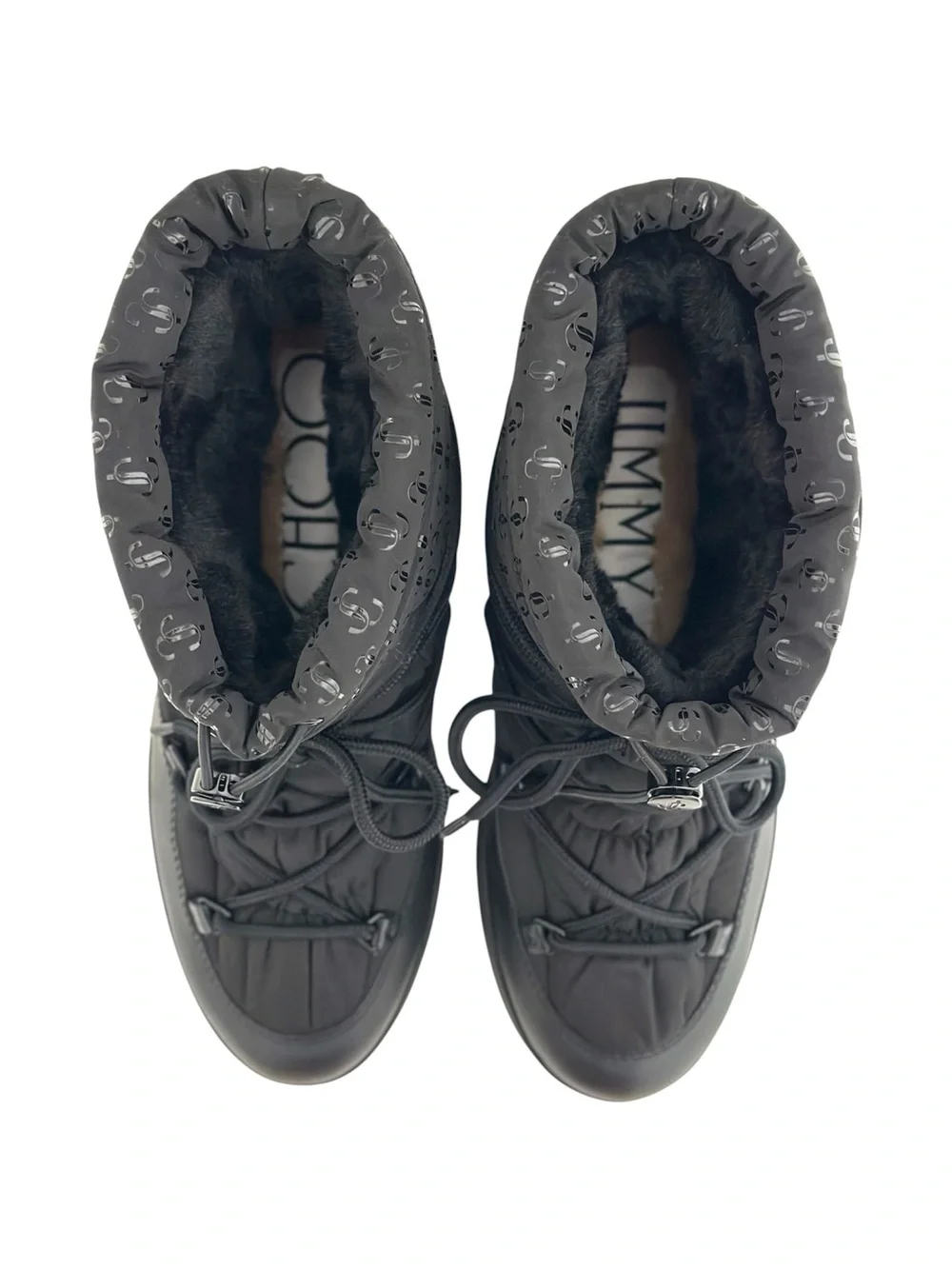 Jimmy Choo Black Wanaka Logo Shell Leather Snow Ankle Boots size 40.5 US 10.5